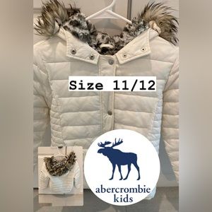 Abercrombie Kids Faux Fur White Puffer Coat/ Leopard Fur Sherpa lined/ 11/12
